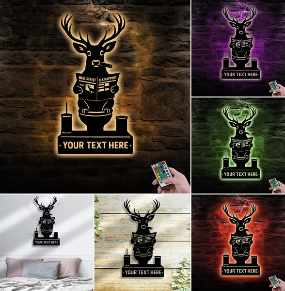 Maxcorners Personalized Deer Bathroom Humor Metal Sign WITH LED/WITHOUT LED, Rustic Hunting Cabin Wall Decor for Hunters, Funny Wildlife Toilet Art LM0110