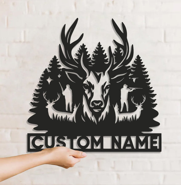 Maxcorners Personalized Deer Hunting Metal Sign WITH LED/WITHOUT LED – Rustic Cabin Wall Decor, Gift for Hunters LM0110