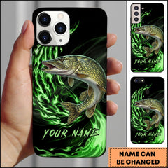 Maxcorners Pike Fishing Green Flame Energy Personalized Name Phone Case