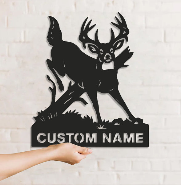 Maxcorners Personalized Deer Hunting Buck Metal Sign WITH LED/WITHOUT LED – Rustic Cabin Wall Decor, Gift for Hunters LM0110