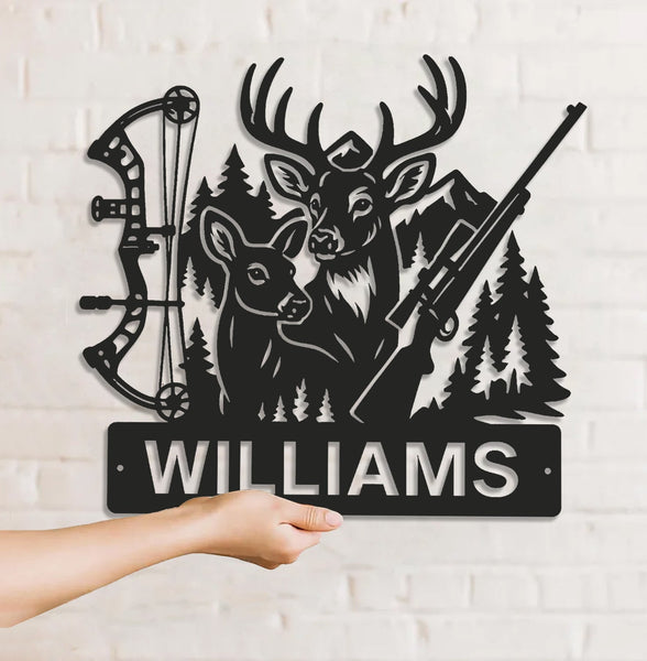 Maxcorners Personalized Deer Hunting Metal Sign WITH LED/WITHOUT LED – Bow & Rifle Wall Decor for Hunters LM0110