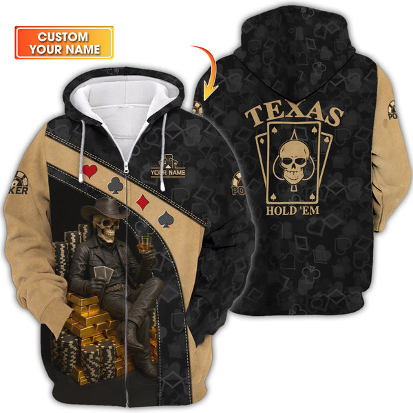Texas Hold'em Poker Shirt, Skeleton Playing Poker Gifts For Poker Lovers