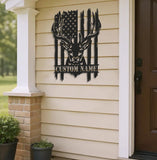 Maxcorners Personalized Vertical American Flag Deer Hunting Metal Sign WITH LED/WITHOUT LED Light Rustic Lodge Wall Decor LM0110