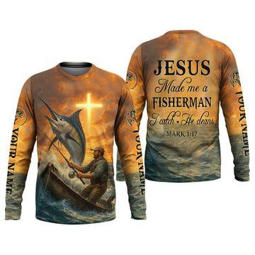 Maxcorners I Catch He Cleans, Bible Verse T-Shirt, Funny Fishing Shirt, SPF Shirt For Men, Gift For Fisherman