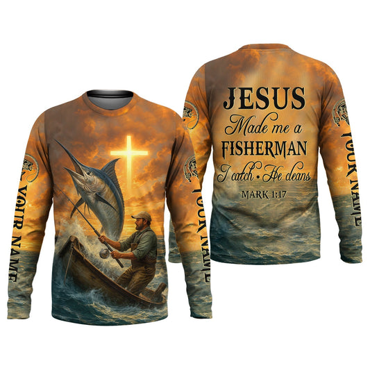 Maxcorners I Catch He Cleans, Bible Verse T-Shirt, Funny Fishing Shirt, SPF Shirt For Men, Gift For Fisherman