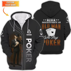 Maxcorners Poker T Shirt  Never Underestimate An Old Man Who Plays Poker Skeleton Card Player Black TeeLM1009