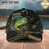 Maxcorners Fishing Reaper Dark American Flag Multiple Options Personalized Name 3D Cap (12 Fish Species)