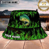 Maxcorners Fishing Green Lightning Fishing Scene with Bold Effect Personalized Name 3D Bucket Hat (13 Fish Species)