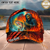 Maxcorners Fishing Fire Reaper Skull Personalized Name 3D Cap (12 Fish Species)