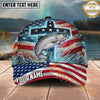 Maxcorners Fishing Patriotic Cross Flag Personalized Name 3D Cap (12 Fish Species)