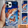 Maxcorners Fishing Blue Geometric Splash Wave Personalized Name Phone Case (12 Fish Species)