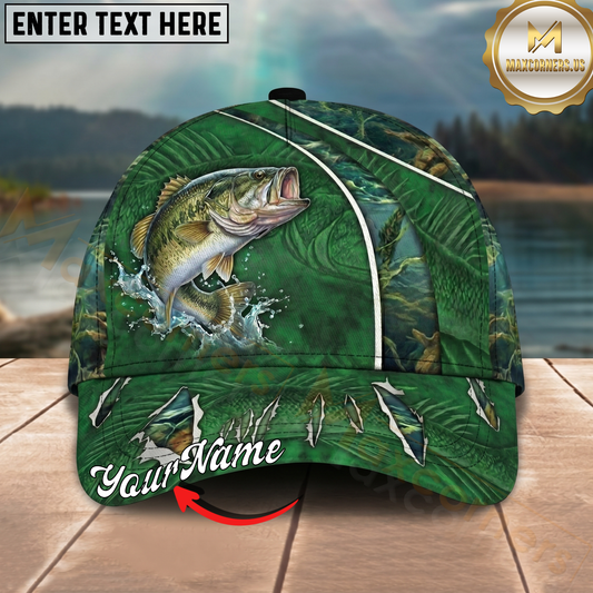 Maxcorners Fishing Green Jungle Water Texture Personalized 3D Cap (12 Fish Species)