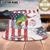 Maxcorners Fishing Patriotic Flag Personalized Name 3D Bucket Hat (12 Fish Species)