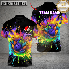 Maxcorners Rainbow Bowling Blast Custom Name, Team Name 3D Shirt
