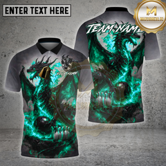 Maxcorners Bowling Shirt – Flaming Dragon Power Bowling Strike Design – Multioptions Personalized Name, Team Name 3D Shirt (4 Colors)