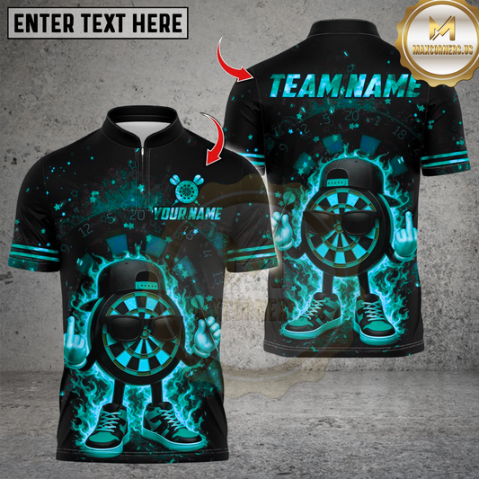 Maxcorners Flaming Cool Cartoon Dart Design Multicolor Customized Name, Team Name 3D Shirt