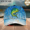 Maxcorners Fishing Light Blue Water Splash Personalized Name 3D Cap (12 Fish Species)