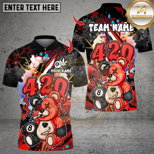 Maxcorners Billiard 420 Teddy Bear With Ball 8 Multicolor Customized Name, Team Name 3D Shirt