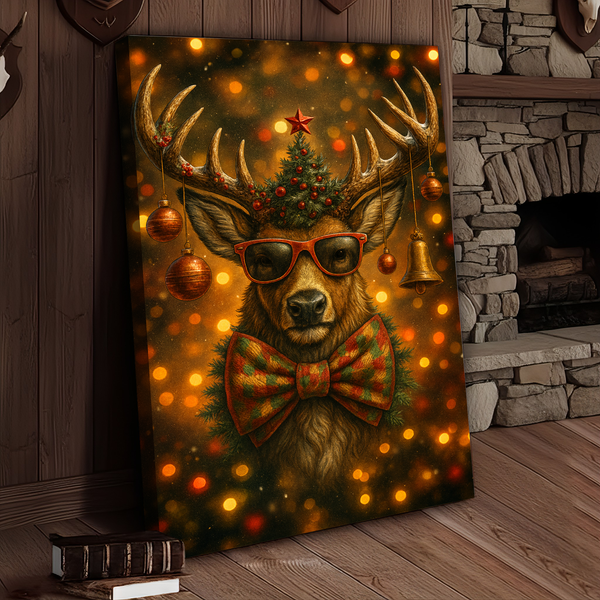Maxcorners Deer Christmas Glow 3D Wrapped Canvas