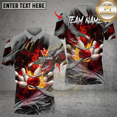 Maxcorners Bowling Smoke Metal Design Multicolor Customized Name, Team Name 3D Shirts