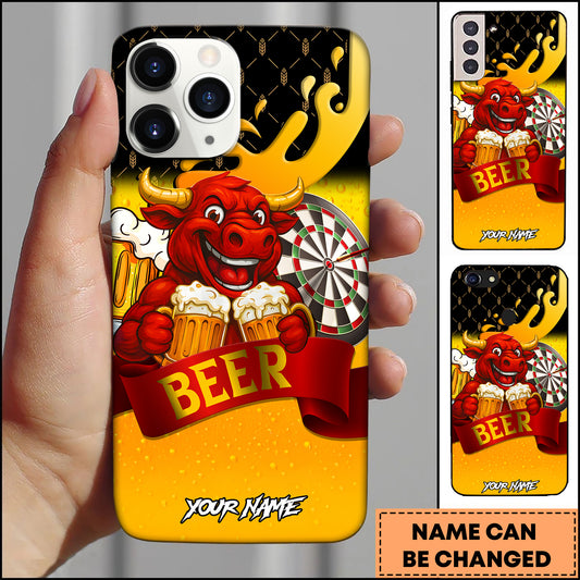 Maxcorners Funny Bull Beer Dartboard Cartoon Personalized Name 3D Phone Case