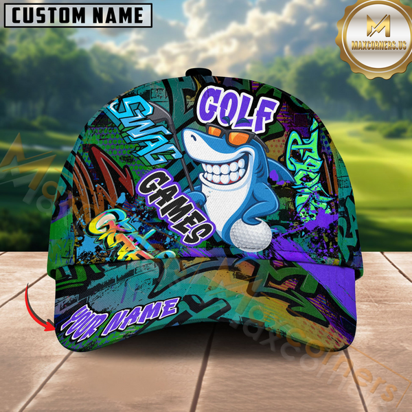 Maxcorners Graffiti Shark Swing Golf Cap Multicolor Personalized Cap