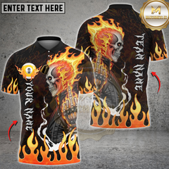 Maxcorners Billiards 9 Ball Flaming Skull Middle Finger Personalized Name 3D Unisex Shirt