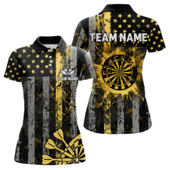 Maxcorners Custom Gold Grunge US Flag Patriotic Darts Shirt For Men, Retro Darts Board Darts Team Jerseys  LM0705