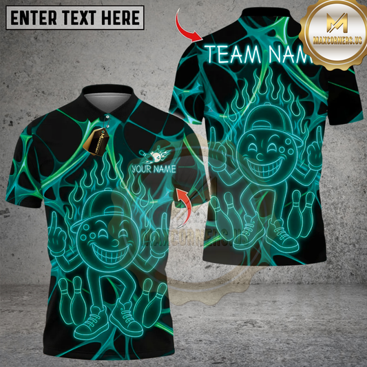 Maxcorners  Funny Neon Bowling Design Multicolor Customized Name, Team Name 3D Shirts