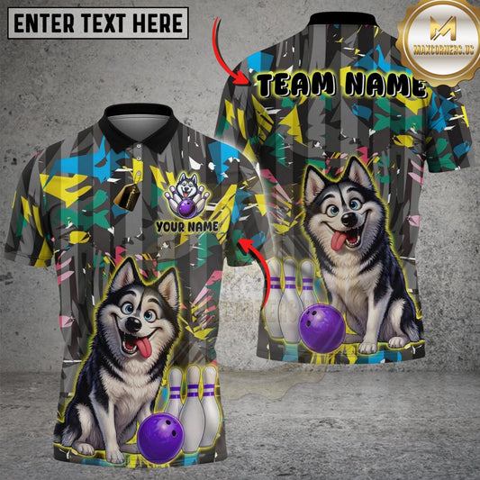 Maxcorners Bowling And Pins Funny Cute Husky Customized Name, Team Name 3D Shirt (4 Colors)
