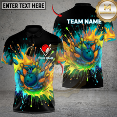 Maxcorners Rainbow Bowling Blast Custom Name, Team Name 3D Shirt