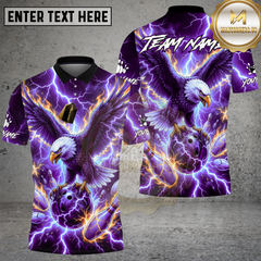Maxcorners Bowling Shirt Electric Blue Eagle Lightning Strike Multioptions Personalized Name, Team Name 3D Shirt (4 Colors)