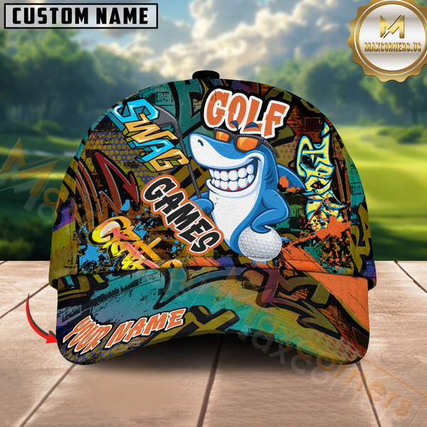 Maxcorners Graffiti Shark Swing Golf Cap Multicolor Personalized Cap