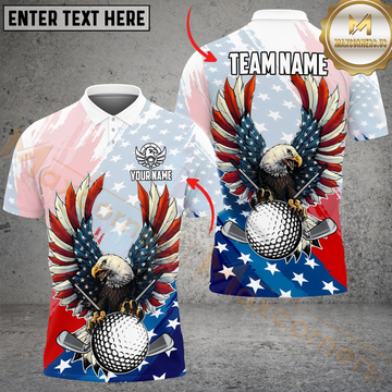Maxcorners Golf Patriotic Eagle Personalized Name 3D Unisex Shirt