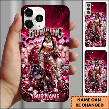 Maxcorners Bowling City Girl Dog Bling Multicolor Personalized Name 3D Phone Case