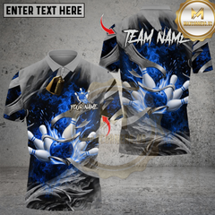 Maxcorners Bowling Smoke Metal Design Multicolor Customized Name, Team Name 3D Shirts