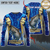 Maxcorners Fishing Blue Gold Tournament Multicolor Options Personalized Name, Team Name 3D Long Sleeve Shirt ( 12 Fish Species)