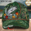 Maxcorners Fishing Green Camo Autumn Leaves Rope Personalized 3D Cap (12 Fish Species)