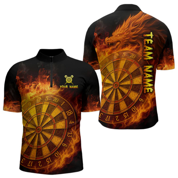 Maxcorners Personalized 3D Orange Dartboard Dragon Flame Dart Shirts For Men Custom Darts Team Jerseys LM2404