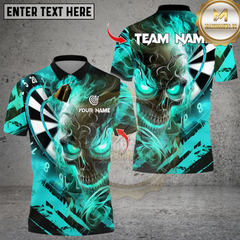 Maxcorners Darts Dark Vibes Mystery Flame Skull With Dartboard Multicolor Customized Name, Team Name 3D Shirts