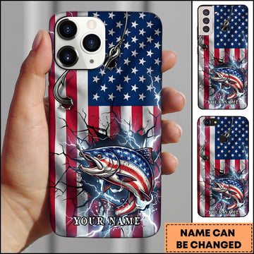 Maxcorners Chinook Fishing Phone Case American Flag Lightning Design Personalized Name 3D Phone Case