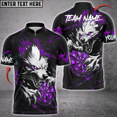 Maxcorners Personalized Wolf Lightning Darts Polo & Quarter Zip Custom Men Dart Shirts Darts Jersey |Turquoise