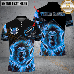 Maxcorners Fiery Lion Bowling Jersey Multicolor Option Customized Name, Team Name 3D Polo Shirt