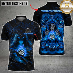 Maxcorners Darts Fire Skull Reaper Epic Art Mutilcolor Options Personalized Name, Team Name 3D Polo Shirt