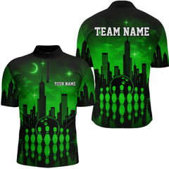 Maxcorners Green Bowling Custom Men Bowling Shirt Polo & Quarter-Zip Bowling Team Jerseys LM0705
