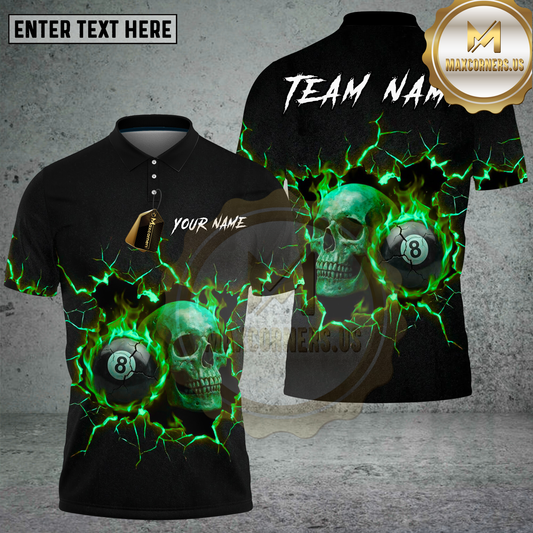 Maxcorners Billiards Shirt Flaming 8 Ball Skull Black Multicolor Options Personalized Name, Team Name 3D Shirt (4 Colors)