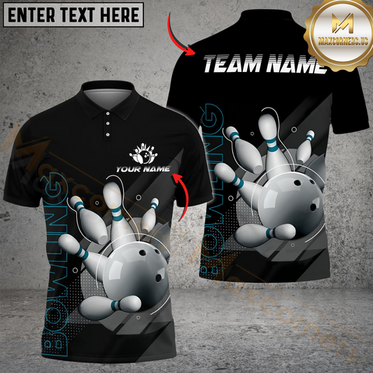 Maxcorners Bowling And Pins Deep Retro Multicolor Customized Name, Team Name 3D Shirts