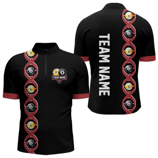 Maxcorners DNA Billiard 8 Ball & 9 Ball Shirts For Men Custom Funny Pool Billiard Jerseys Team Polo & 1/4 Zip LM064