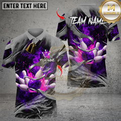 Maxcorners Bowling Smoke Metal Design Multicolor Customized Name, Team Name 3D Shirts