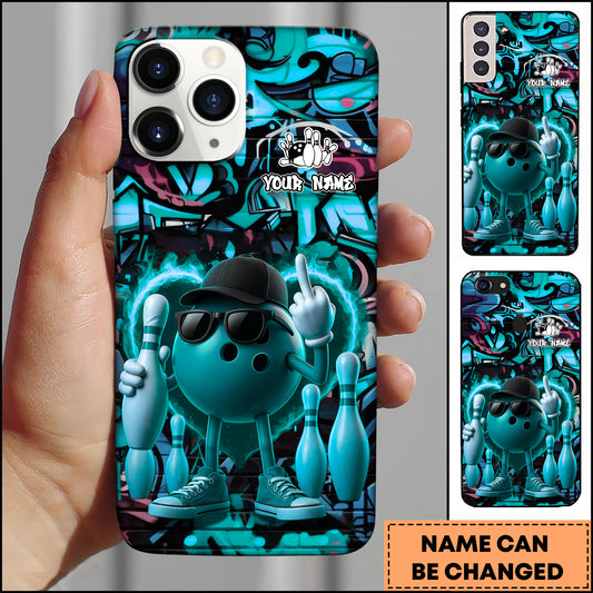 Maxcorners Bowling Graffiti Street Ball Character Multicolor Personalized Name 3D Phone Case